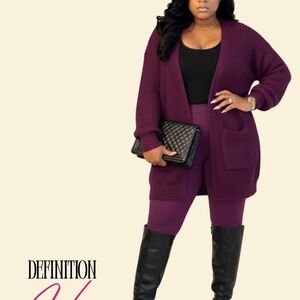 Plum Open-Front Cardigan & Legging Set